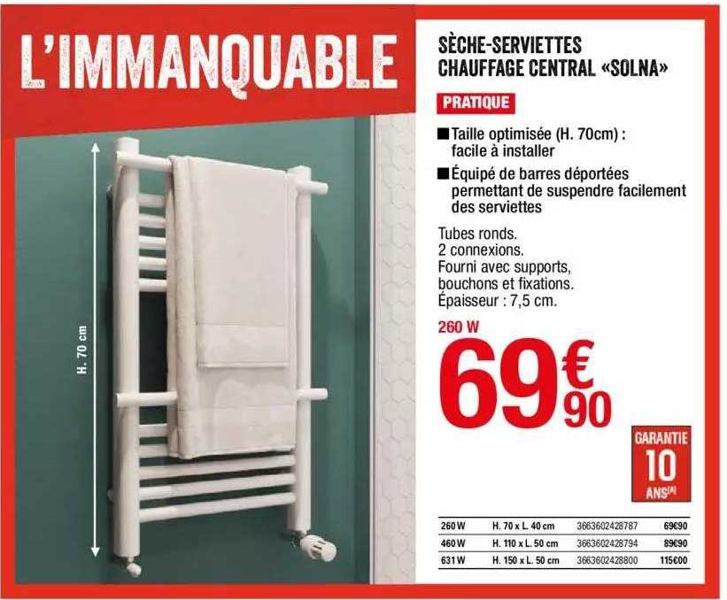 sèche-serviettes chauffage central «solna»