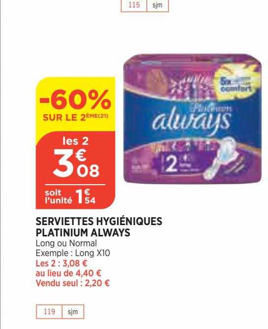 serviettes hygiéniques platinium always