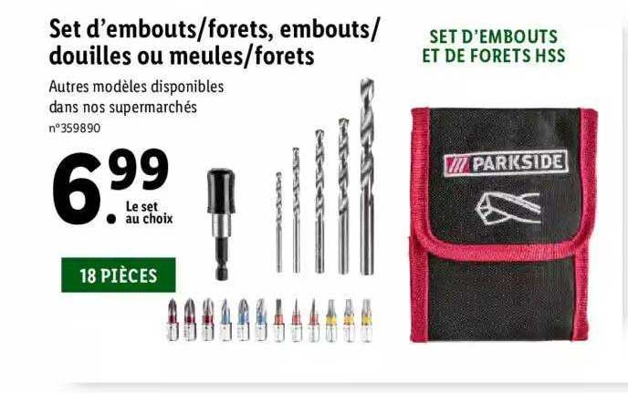 set d'embouts-forets, embouts- douilles ou meules - forets parkside