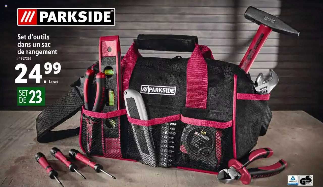 set d'outils dans un sac de rangement parkside