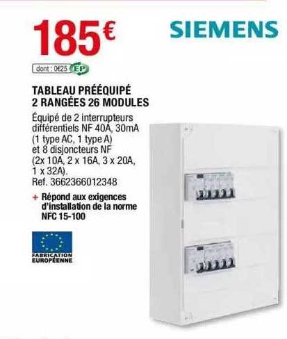 tableau prééquipé 2 rangées 26 modules siemens