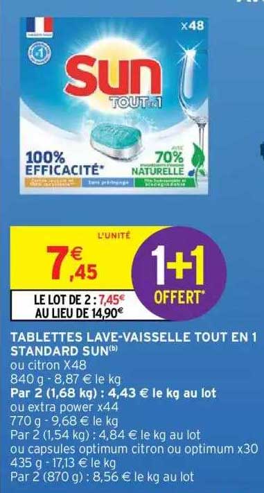 tablettes lave-vaisselle tout en 1 standard sun