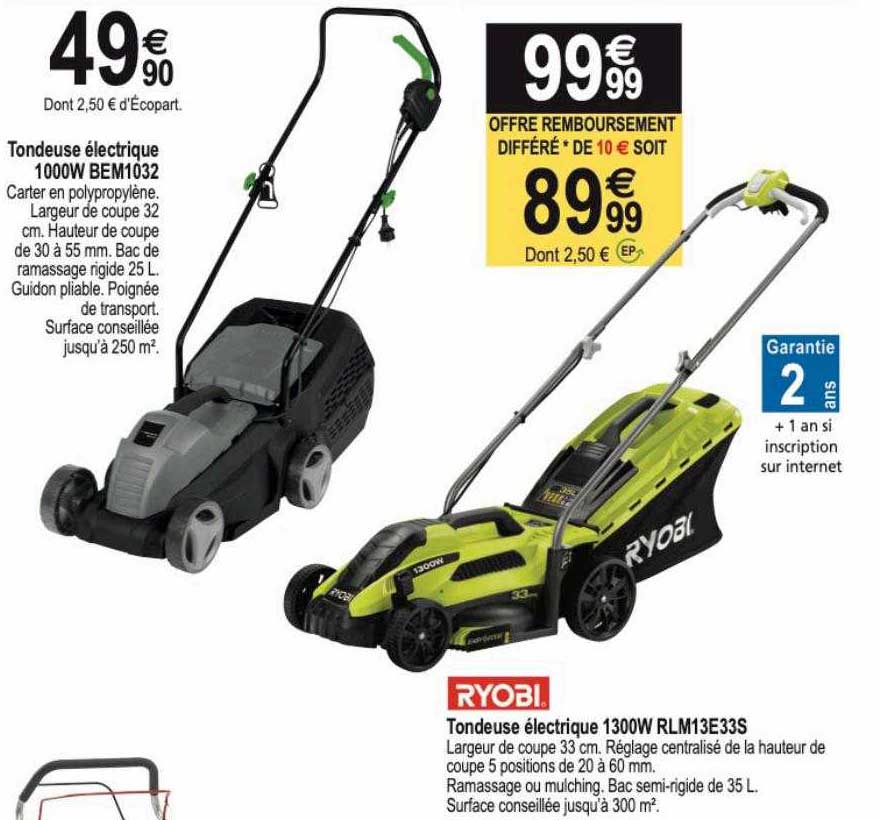 tondeuse électrique 1000w bem1032, tondeuse électrique 1300w rlm13e33s ryobi