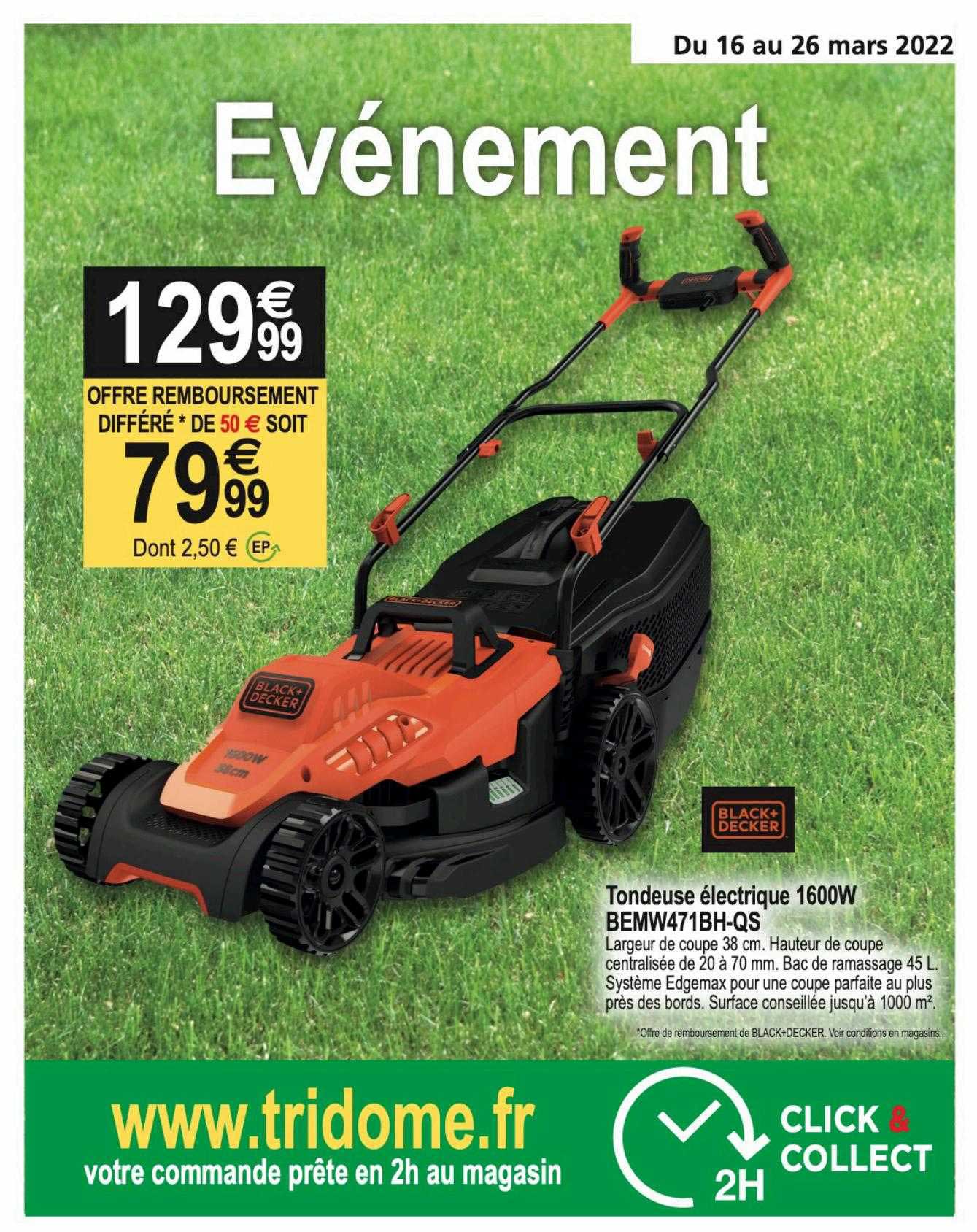 tondeuse électrique 1600w bemw471bh-qs black+decker