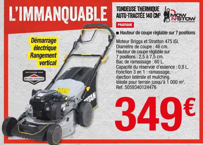 tondeuse thermique auto-tractée 140 cm3 mow n'stow