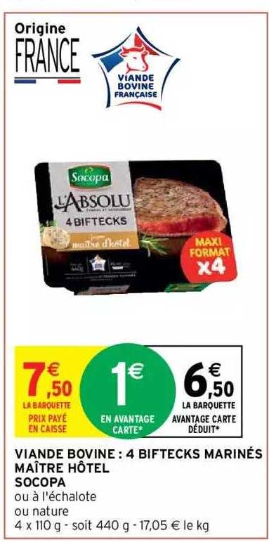 viande bovine : 4 biftecks marinés maître hôtel socopa