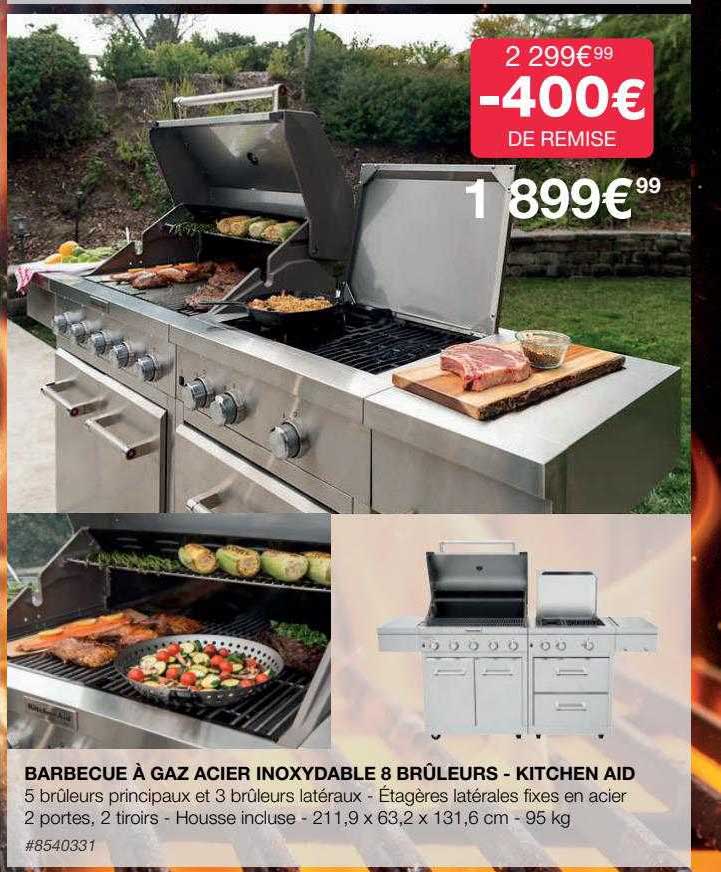 barbecue à gaz acier inoxydable 8 brûleurs - kitchen aid
