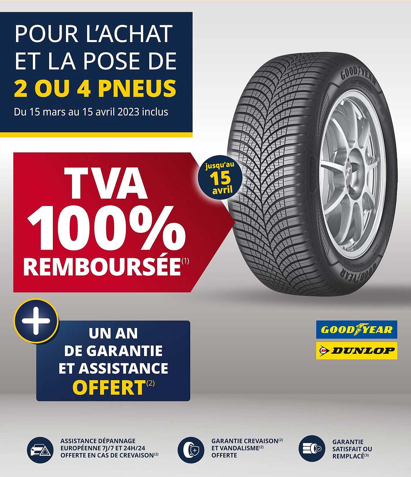 l'achat et la pose de 2 ou 4 pneus