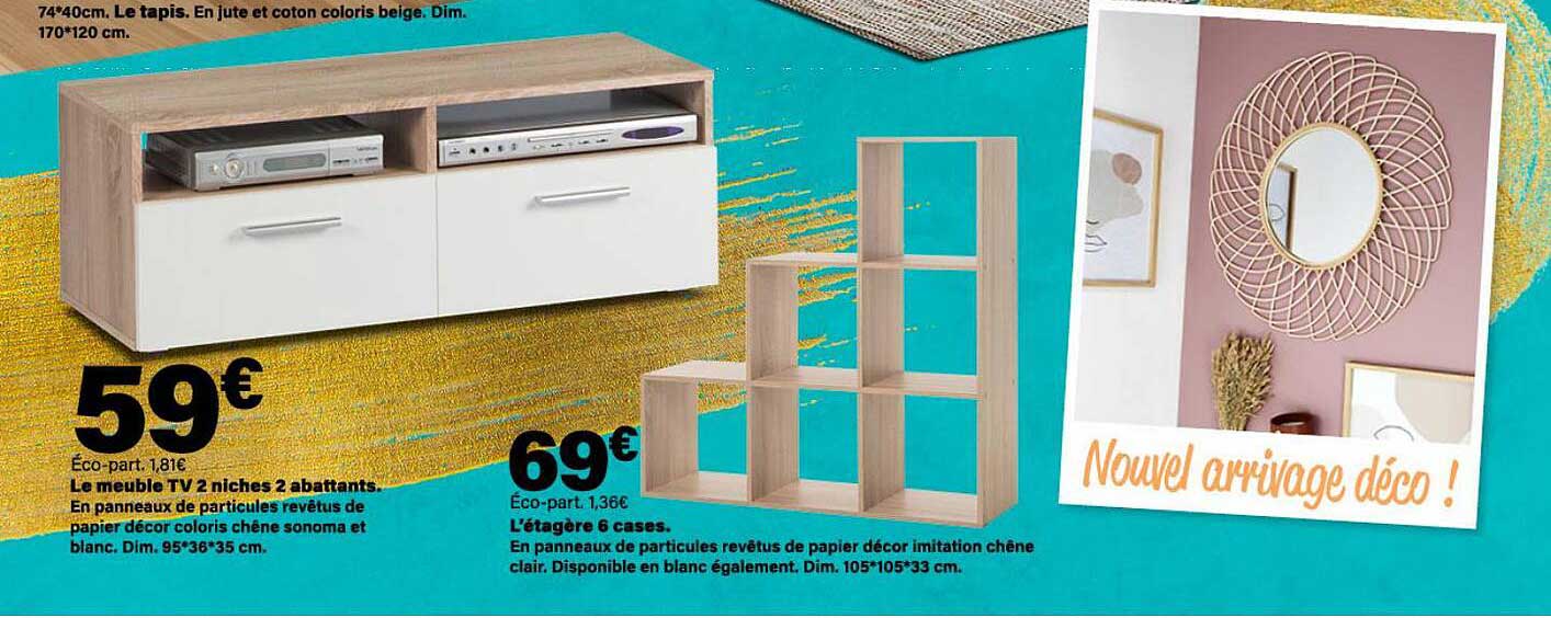 le meuble tv 2 niches 2 abattants, l'étagère 6 cases