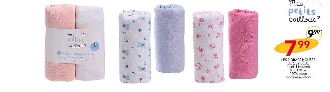 les 2 draps housse jersey bébé mes petits cailloux