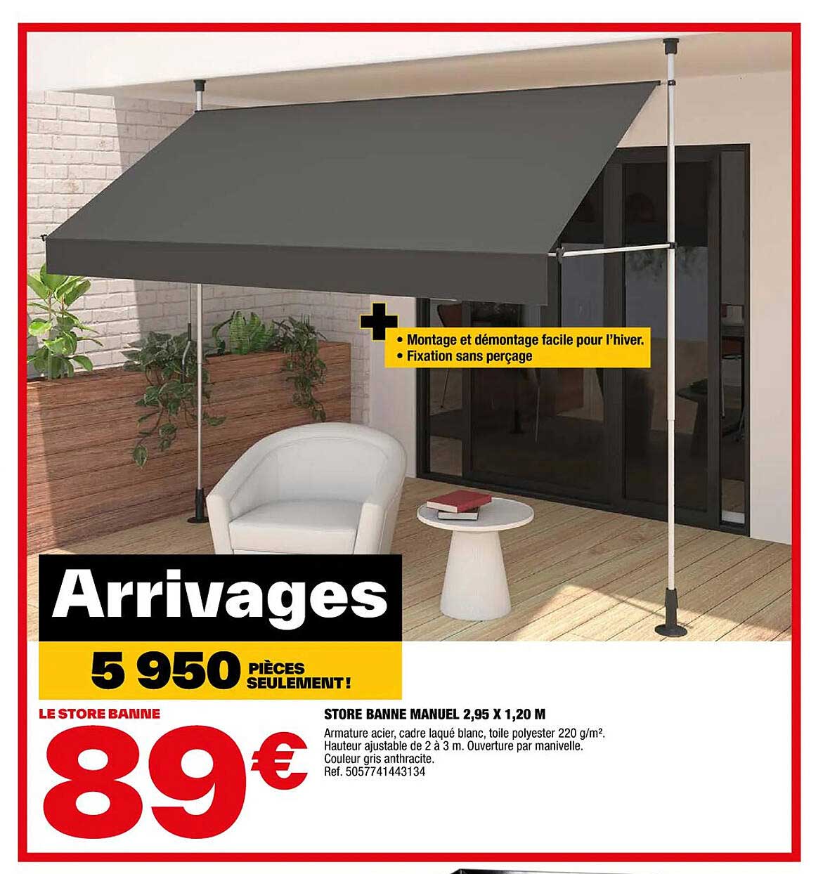 store banne manuel 2,95 x 1,20 m