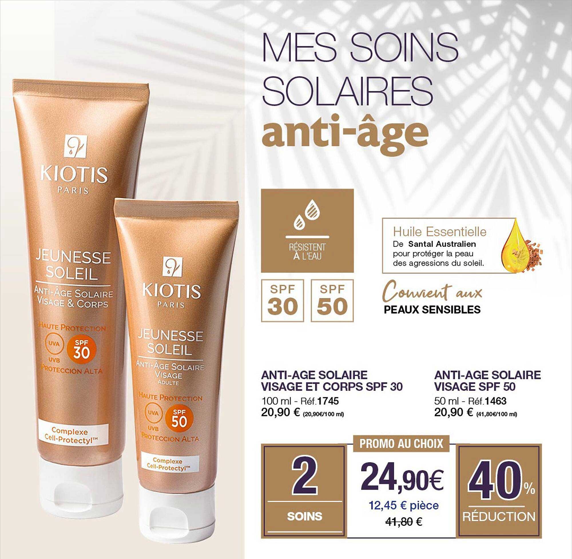 anti-âge solaire visage et corps spf 30 kiotis, anti-âge solaire visage spf 50 kiotis