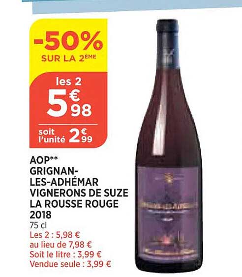 aop grignan-les-adhémar vignerons de suze la rousse rouge 2018