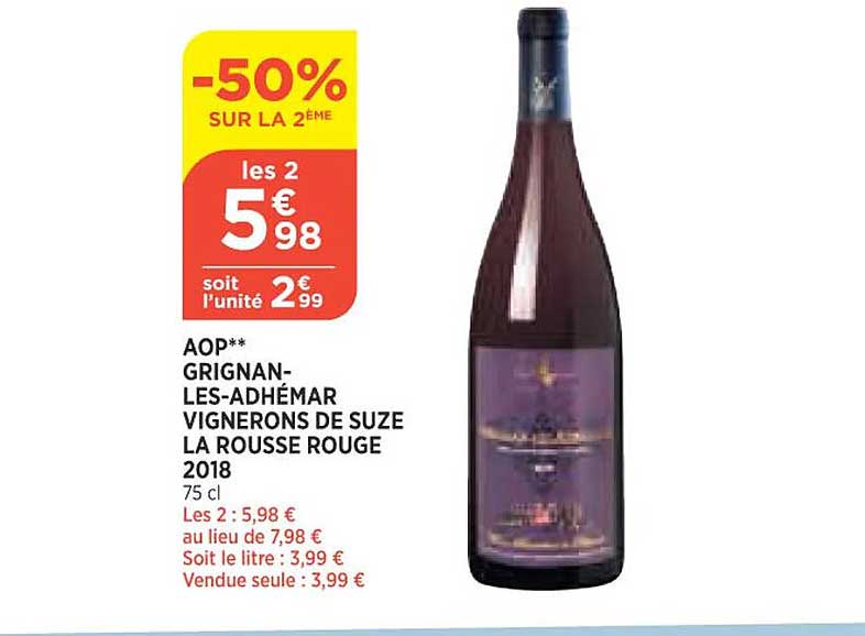 aop grignan-les-adhémar vignerons de suze la rousse rouge 2018