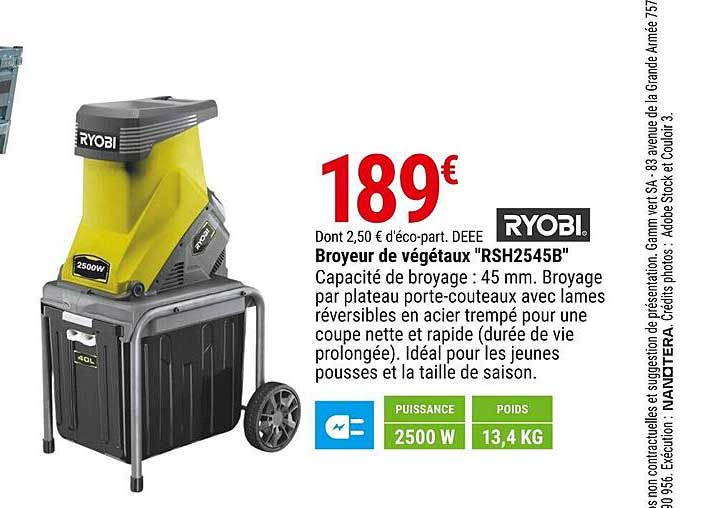 broyeur de végétaux "rsh2545b" ryobi