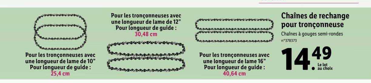 chaînes de rechange pour tronçonneuse