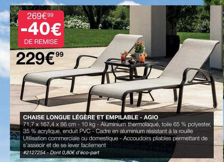 chaise longue légère et empilable - agio