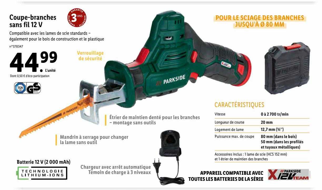 coupe-branches sans fil 12v parkside