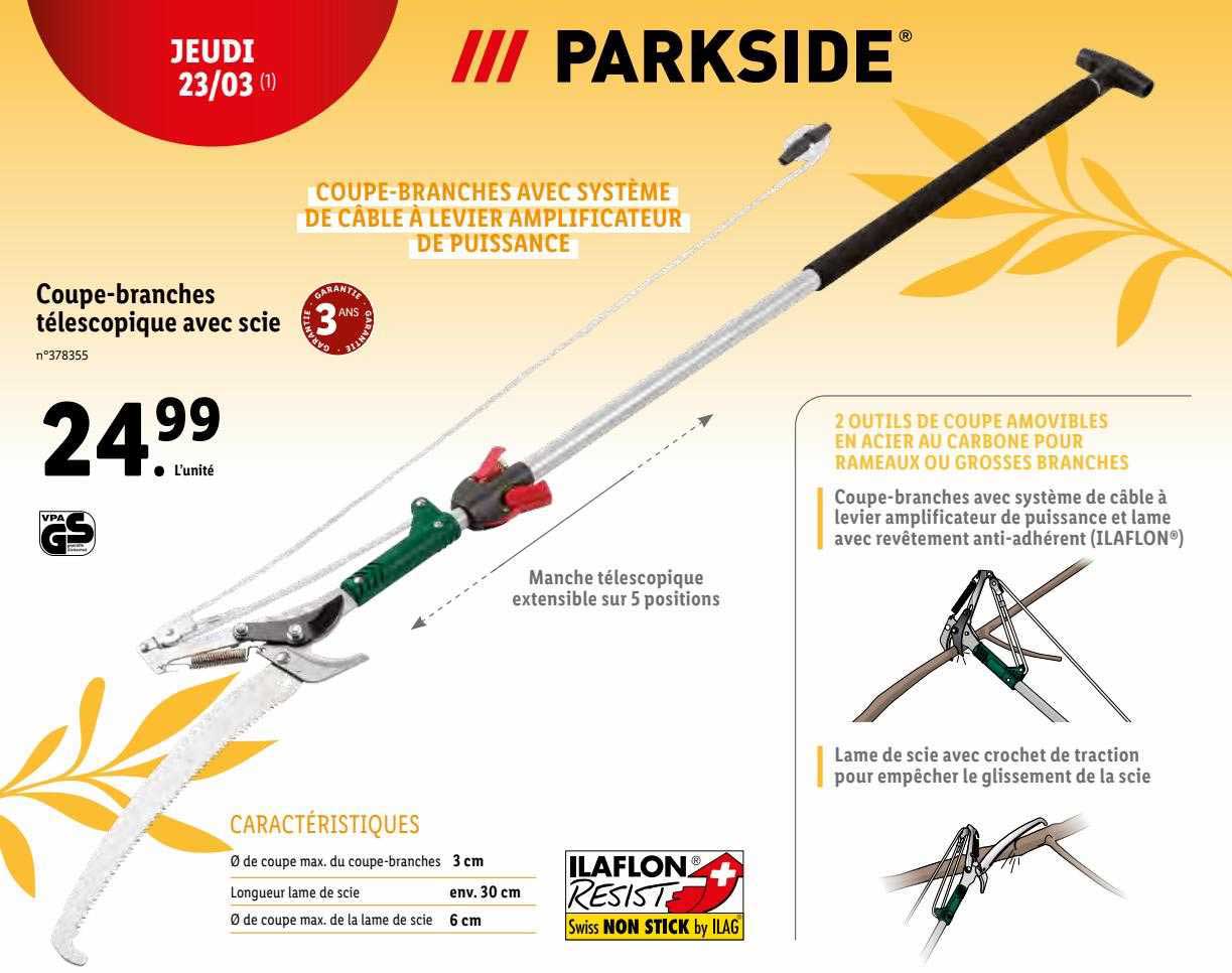 coupe-branches télescopique avec scie parkside