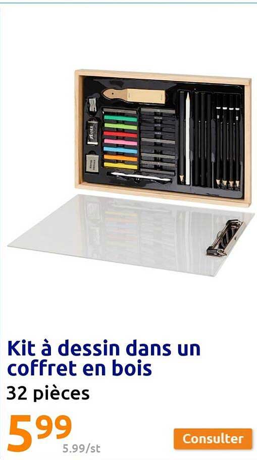 kit à dessin dans un coffret en bois