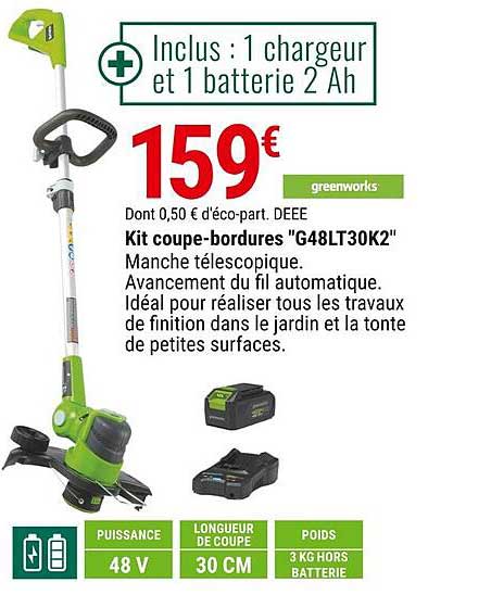 kit coupe-bordures "g48lt30k2" greenworks