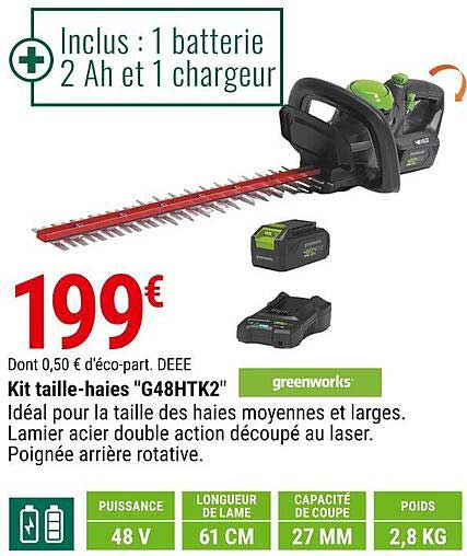 kit taille-haies "g48htk2" greenworks