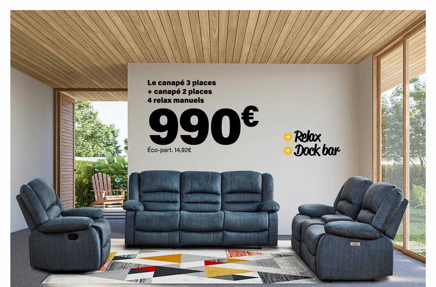 le canapé 3 places + canapé 2 places 4 relax manuels