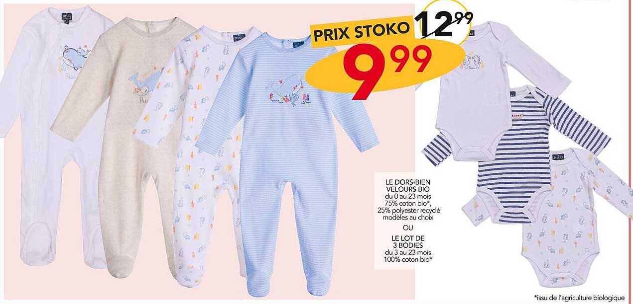 le dors-bien velours bio ou le lot de 3 bodies