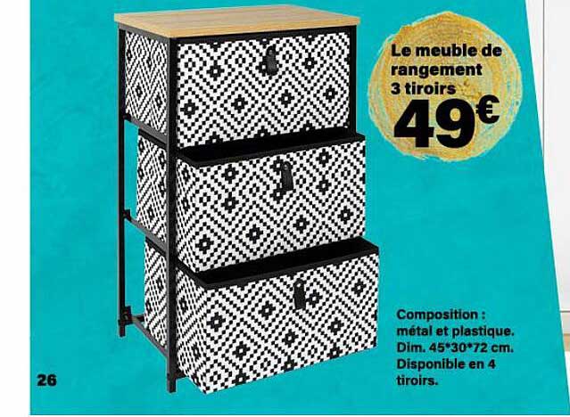 le meuble de rangement 3 tiroirs