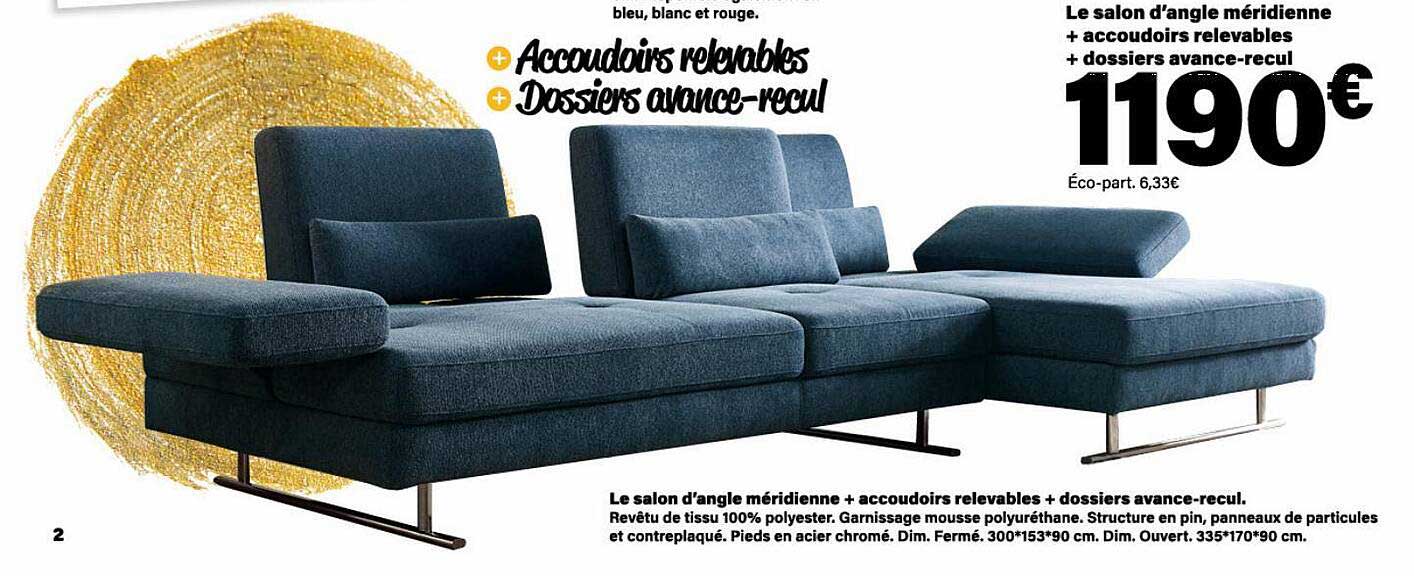 Le Salon D'angle Méridienne + Accoudoirs Relevables + Dossiers Avance-recul