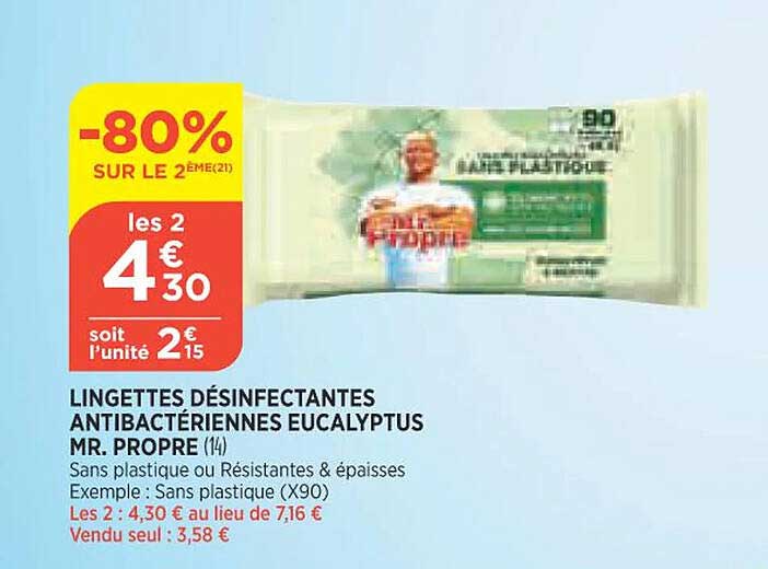 lingettes désinfectantes antibactériennes aucalyptus mr. propre