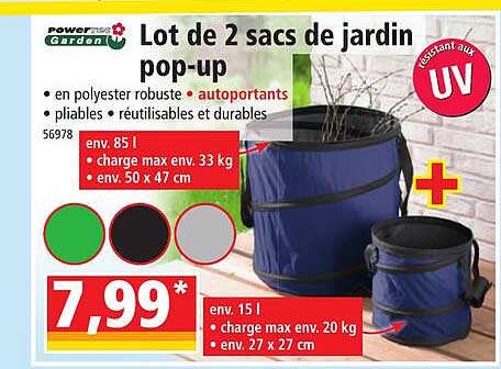 lot de 2 sacs de jardin pop-up powertec garden