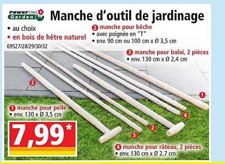 manche d'outil de jardinage powertec garden