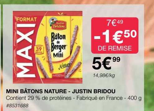mini bâtons nature - justin bridou