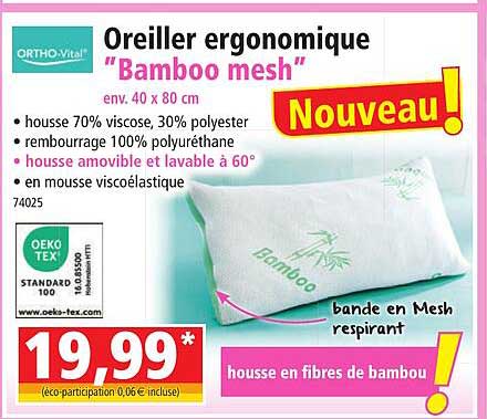oreiller ergonomique "bamboo mesh" ortho-vital