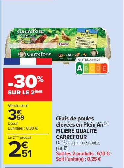œufs de poules élevées en plein air filière qualité carrefour
