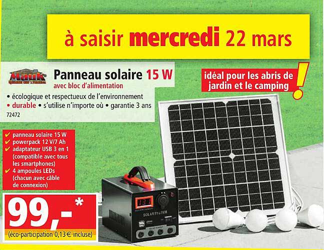 Panneau Solaire 15w Avec Bloc D'alimentation