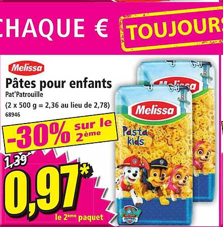pâtes pour enfants pat'patrouille melissa