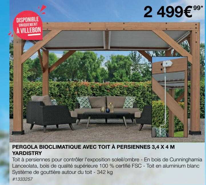 pergola bioclimatique avec toit à persiennes 3,4 x 4 m yardistry