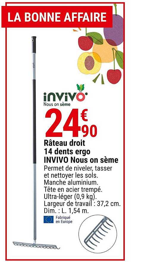râteau droit 14 dents ergo invivo nous on sème