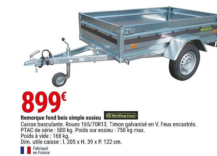 remorque fond bois simple essieu