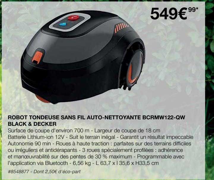 Robot Tondeuse Sans Fil Auto-nettoyante Bcrmw122-qw Black & Decker