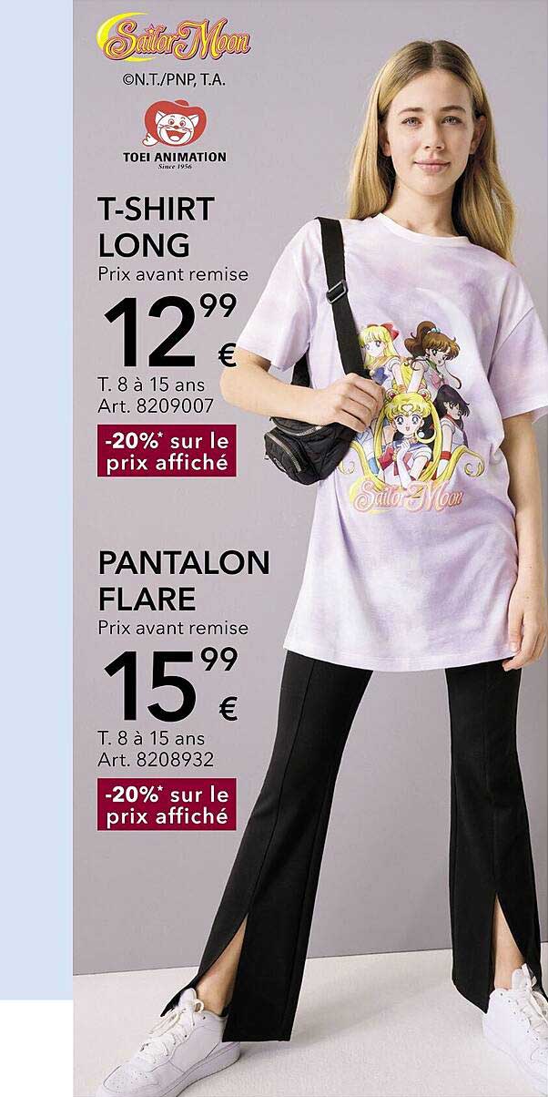 t-shirt long, pantalon flare