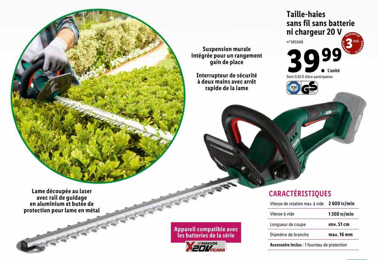 taille-haies sans fil sans batterie ni chargeur 20v parkside