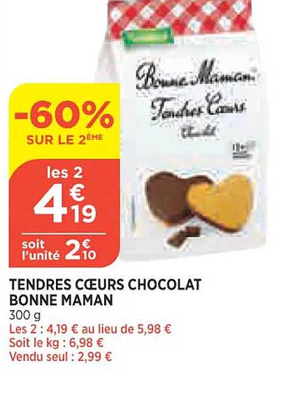 tendres cœurs chocolat bonne maman