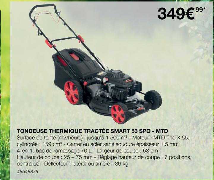 tondeuse thermique tractée smart 53 spo - mtd