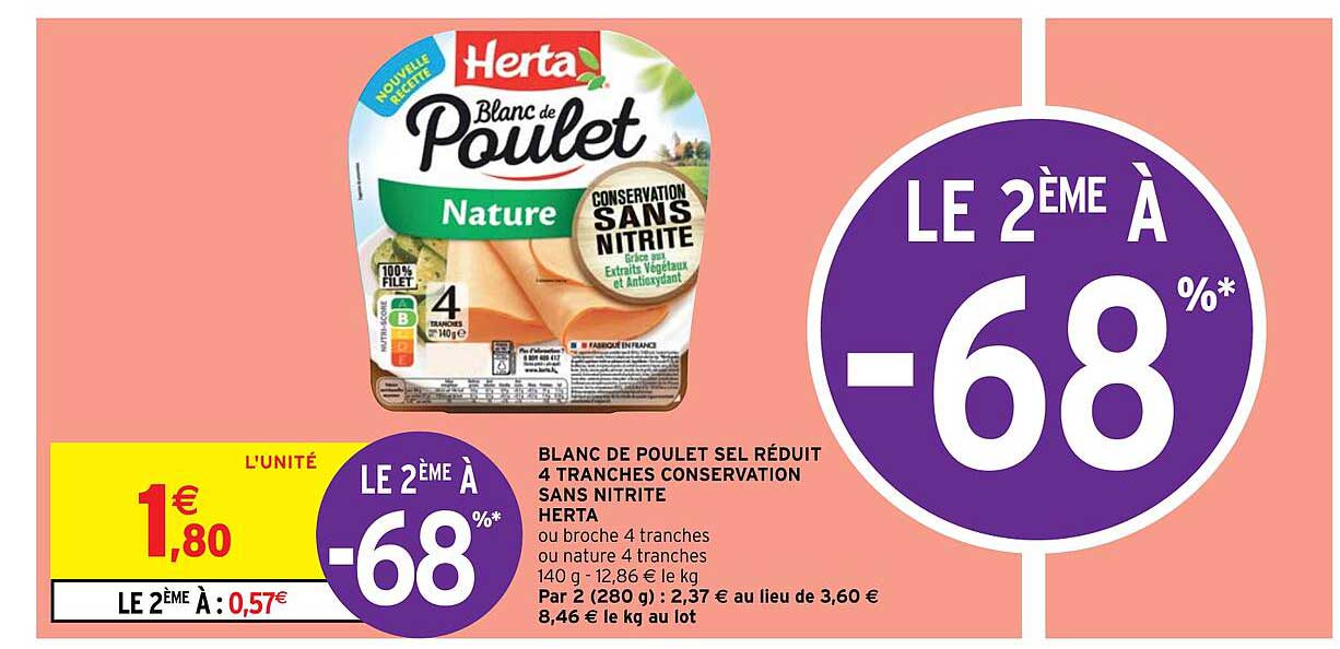 blanc de poulet sel réduit 4 tranches conservation sans nitrite herta
