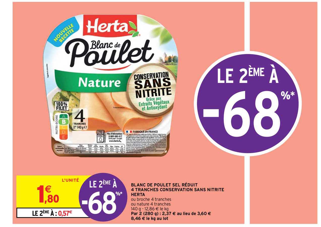 blanc de poulet sel réduit 4 tranches conservation sans nitrite herta