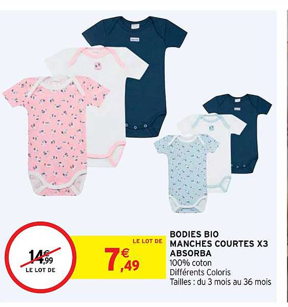 bodies bio manches courtes x3 absorba