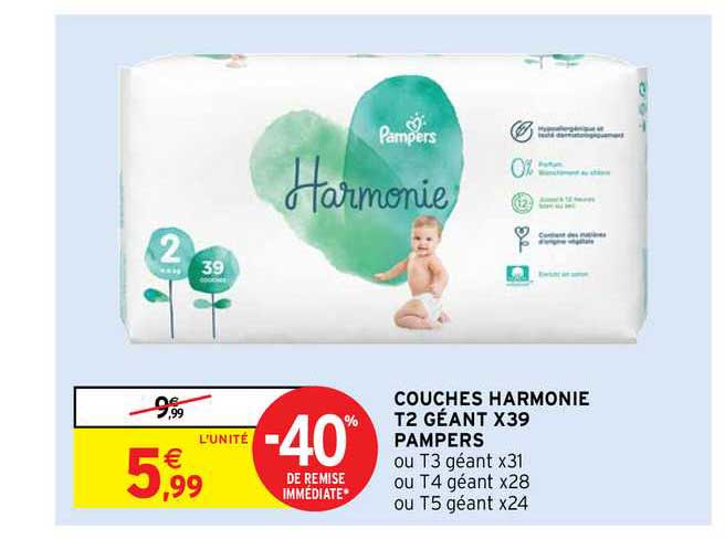 couches harmonie t2 géant x39 pampers